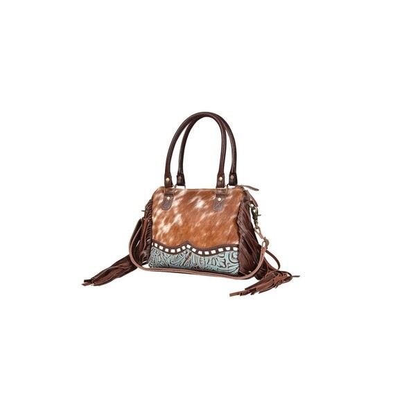 Myra Bag  Upcycled Canvas & Cowhide Concealed Carry Leather  Bag - Picture 2 of 6